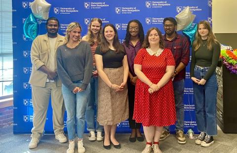 UNH Manchester Student Leadership Award recipients pose on campus