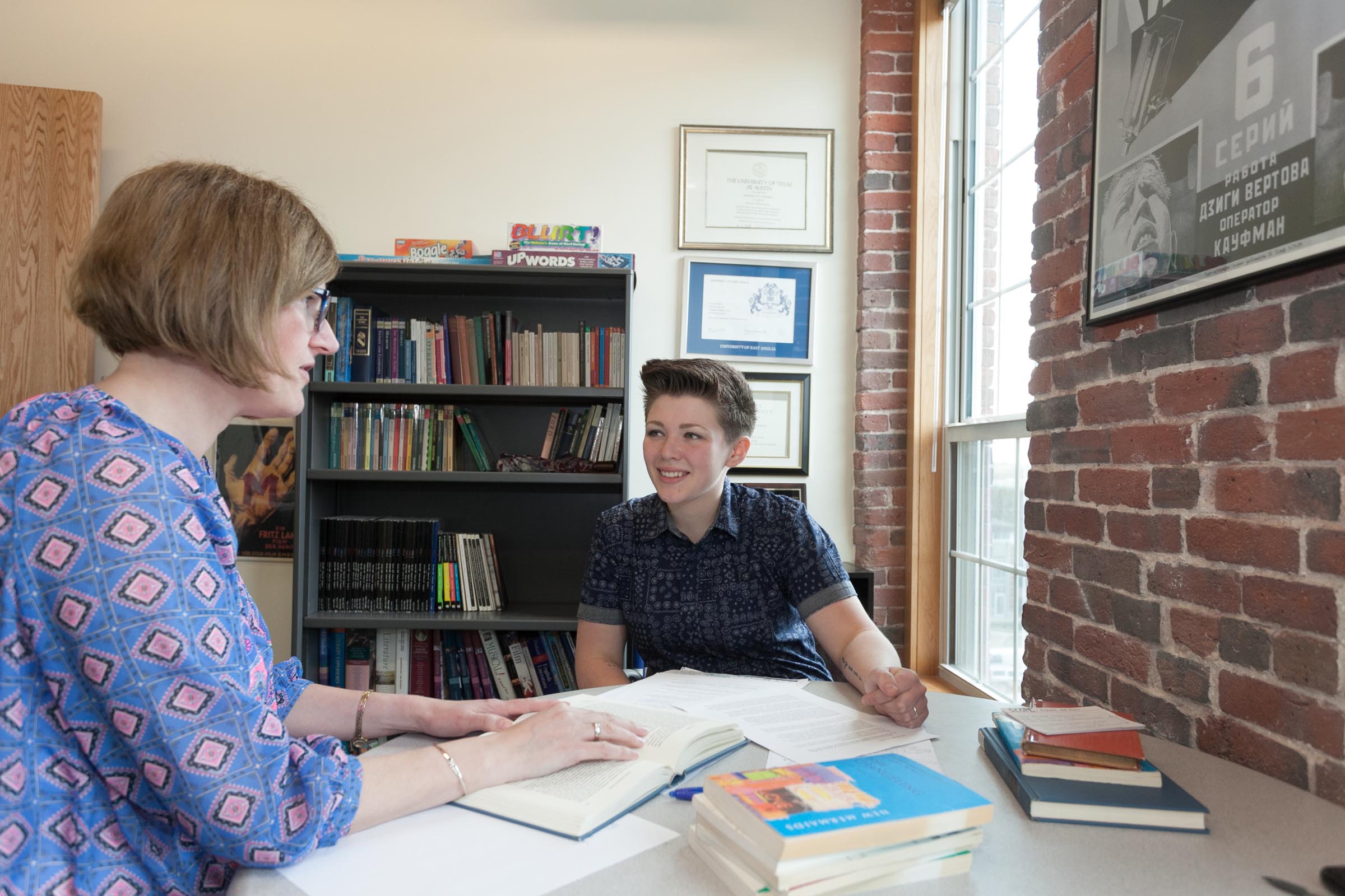 Professor Susie Patterson and student at desk