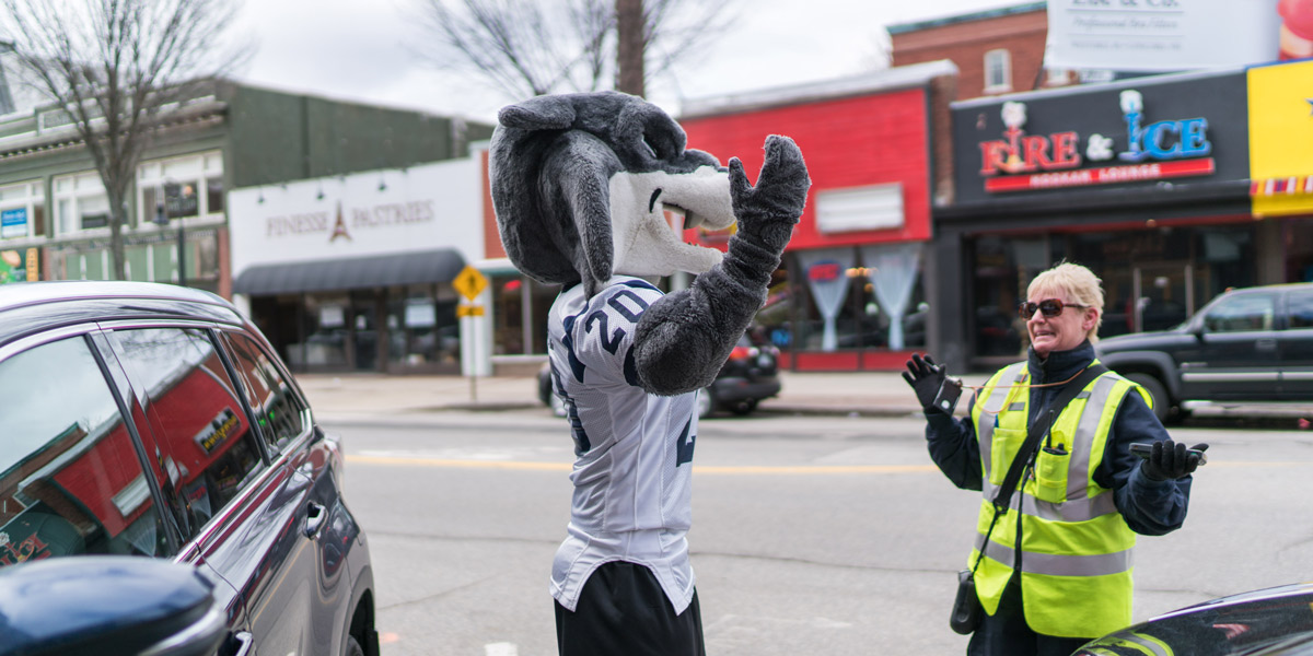 unh manchester mascot and parking officer