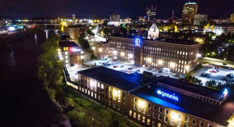 aerial photo of the city at night