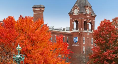 UNH Manchester building tower in the fall