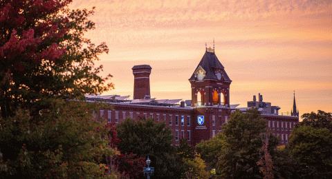 UNH Manchester building in sunset