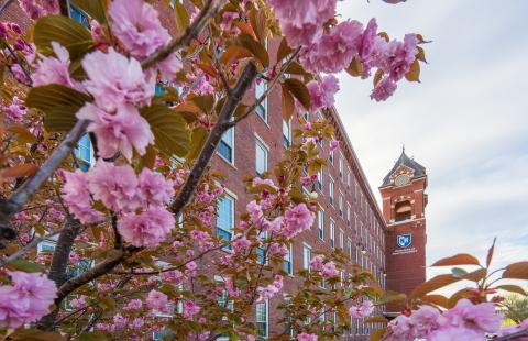 UNH Manchester building in spring time