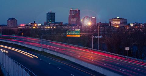 city of manchester at dusk