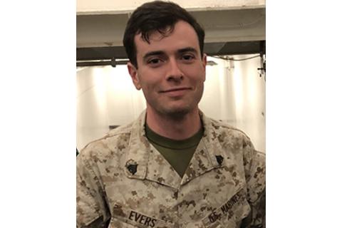 Michael Evers '23, homeland security major at UNH Manchester and U.S. Marine Corps veteran